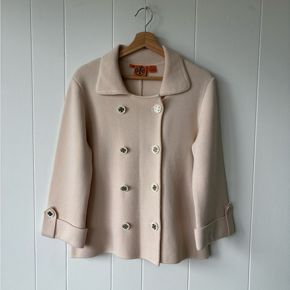 Tory Burch Merino Wool Cream Coat | Size Large - Picture 1 of 12